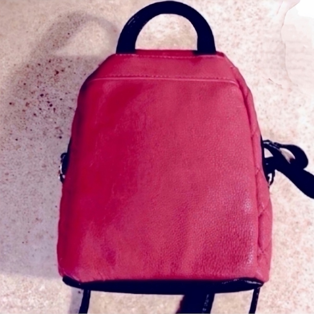 Adorable Betsey Johnson Pink, Black and White Mini Leather Backpack - Picture 2 of 3